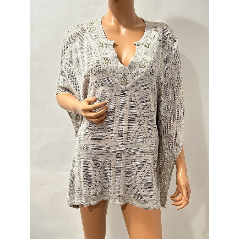 white house black market Top Kimono Style Open Knit Grey Size Medium